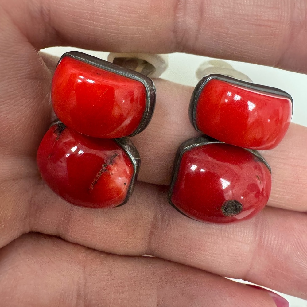 Rebecca Collins vintage Sterling silver and coral clip on earrings